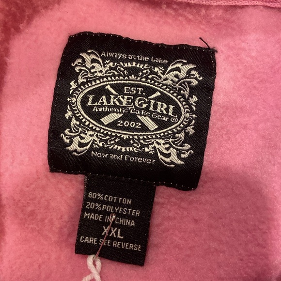 LAKEGIRL Pink Hooded Sweatshirt, sz 2XL, Distressed logo in blue,Comfy oversized - Picture 5 of 9